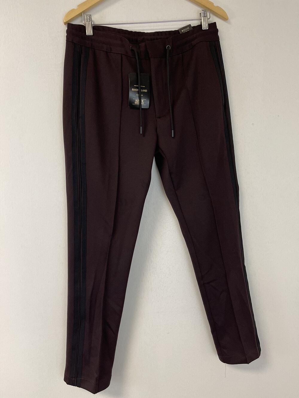 River Island Sweatpants Men 32x32 Red Super Skinny Side Trim Zip Drawstring N201